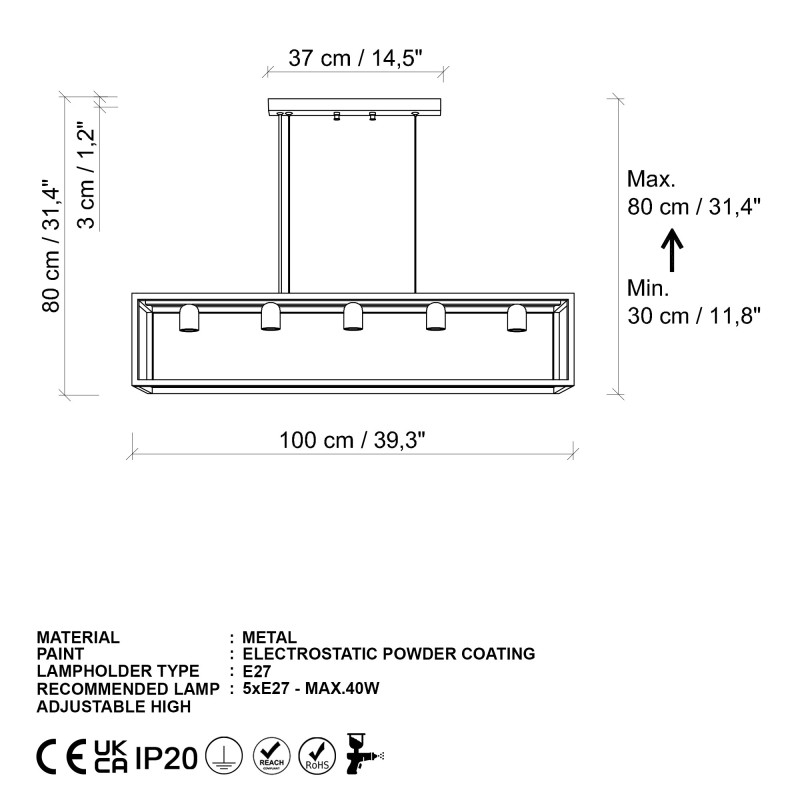 Φωτιστικό Οροφής Πολύφωτο -Kafes - 13748 - Χρώμα Black