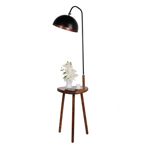 Opviq Floor Lamp Demet Sehbalı Ahşap Lambader Ceviz Retro 3 Başlıklı Walnut
