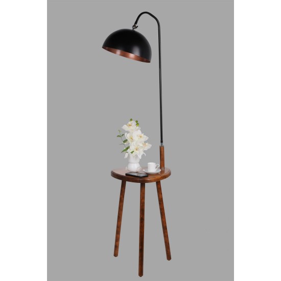Opviq Floor Lamp Demet Sehbalı Ahşap Lambader Ceviz Retro 3 Başlıklı Walnut