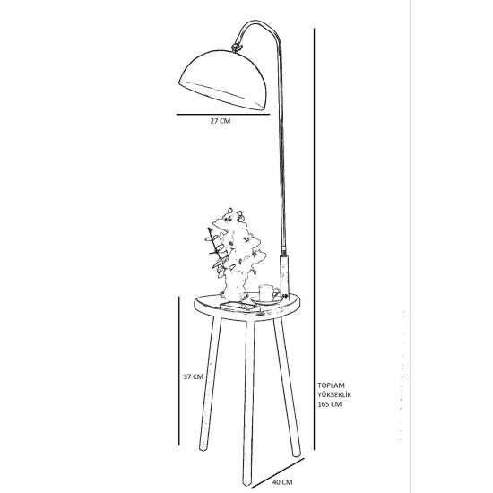 Opviq Floor Lamp Demet Sehbalı Ahşap Lambader Ceviz Retro 3 Başlıklı Walnut