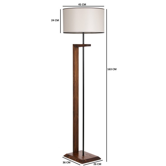 Opviq Floor Lamp Menekşe Ceviz Ahşap Lambader Silindir Finli Krem Abajurlu Walnut
Cream