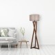 Opviq Floor Lamp Maçka Ceviz Ahşap Lambader Silindir Koyu Hasır Abajurlu Walnut