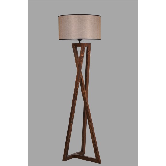 Opviq Floor Lamp Maçka Ceviz Ahşap Lambader Silindir Koyu Hasır Abajurlu Walnut