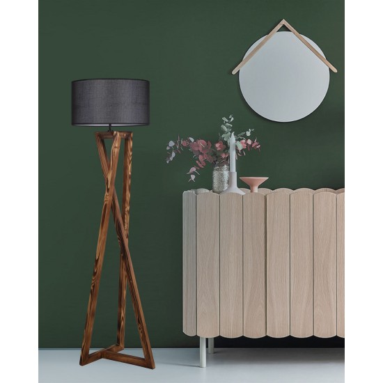 Opviq Floor Lamp Maçka Yanık Ahşap Lambader Silindir Hasır Siyah Abajurlu Brown
Black