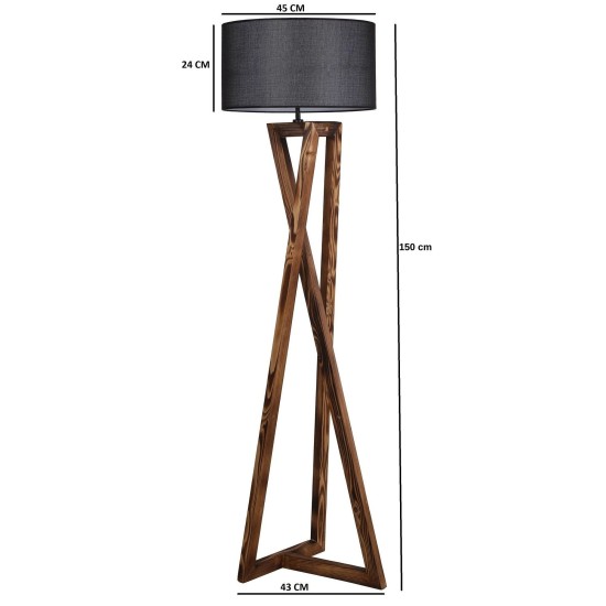 Opviq Floor Lamp Maçka Yanık Ahşap Lambader Silindir Hasır Siyah Abajurlu Brown
Black