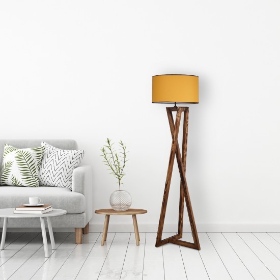 Opviq Floor Lamp Maçka Yanık Ahşap Lambader Silindir Hardal Abajurlu Brown
Mustard