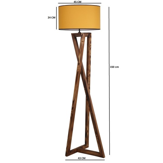 Opviq Floor Lamp Maçka Yanık Ahşap Lambader Silindir Hardal Abajurlu Brown
Mustard