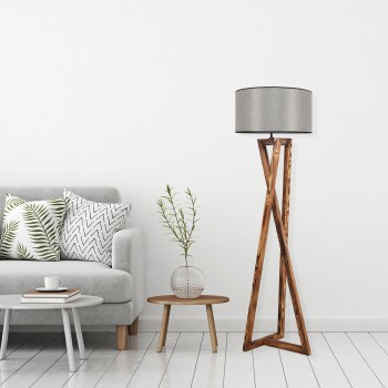 Floor Lamp Maçka Yanık Ahşap Lambader Silindir Hasır Gri Abajurlu Brown
Grey