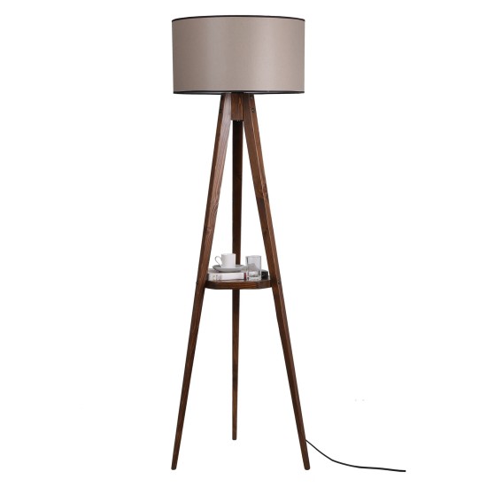 Opviq Floor Lamp Sehbalı Tripod Ceviz Lambader Silindir 82 Abajurlu Walnut