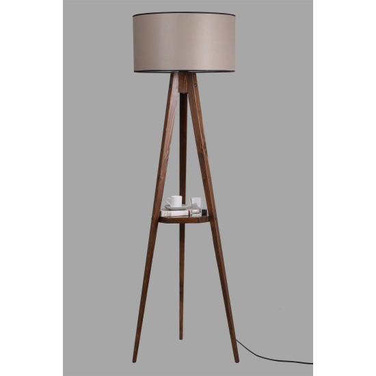 Opviq Floor Lamp Sehbalı Tripod Ceviz Lambader Silindir 82 Abajurlu Walnut