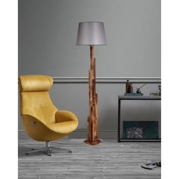 Floor Lamp Kule Yanık Ahşap Lambader Pramit Hasır Gri Abajurlu Brown
Grey