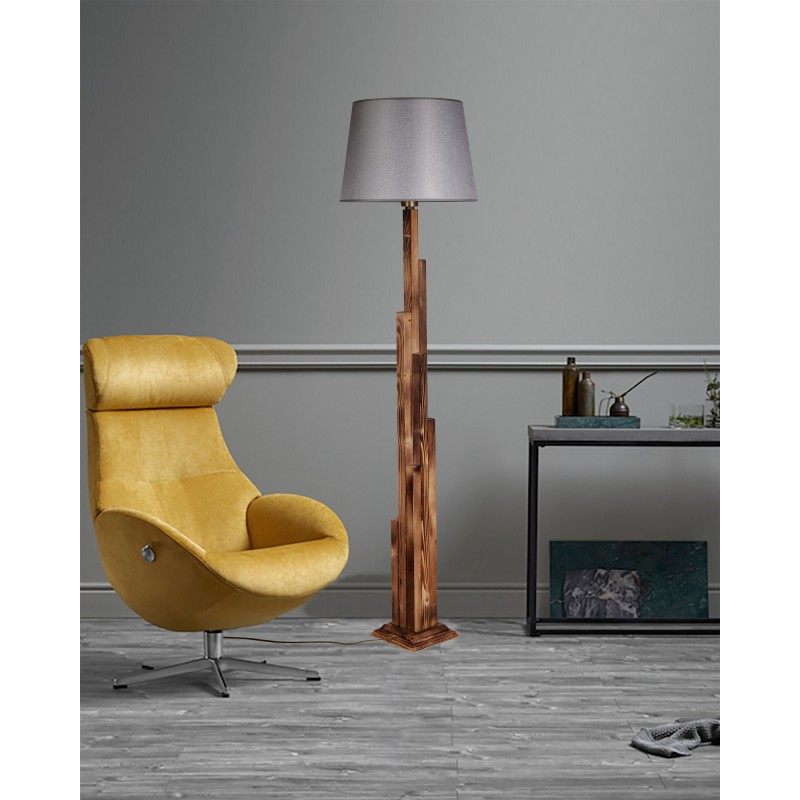 Opviq Floor Lamp Kule Yanık Ahşap Lambader Pramit Hasır Gri Abajurlu Brown
Grey