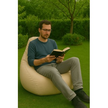 Bean Bag Deri Armut - Cream Cream