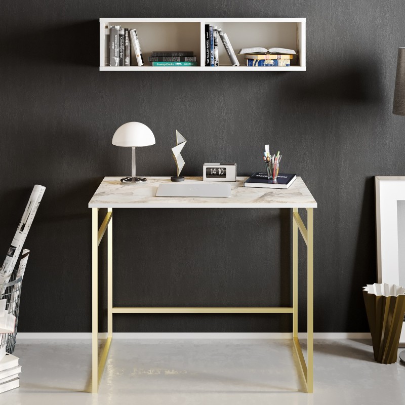 Study Desk Gama - White, Gold White
Gold