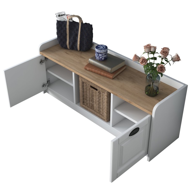 Παπουτσοθήκη P2 - 1808 - Χρώμα Λευκό & Καρυδί - 120x40x45εκ