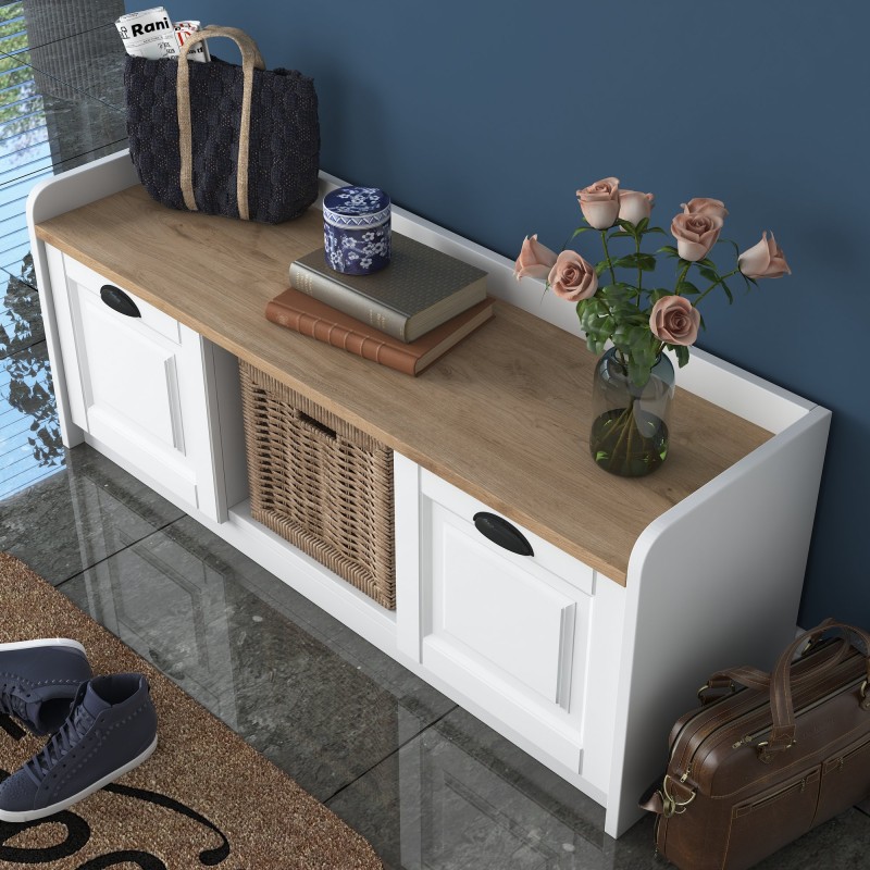 Παπουτσοθήκη P2 - 1808 - Χρώμα Λευκό & Καρυδί - 120x40x45εκ