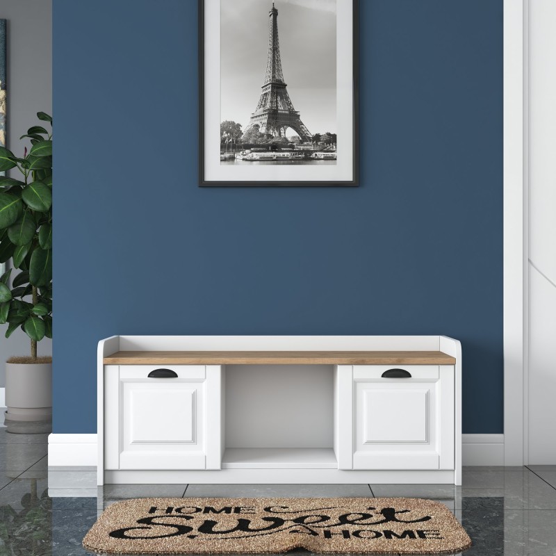 Παπουτσοθήκη P2 - 1808 - Χρώμα Λευκό & Καρυδί - 120x40x45εκ