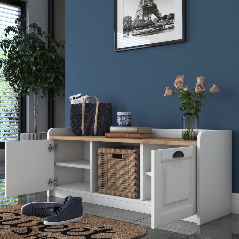 Παπουτσοθήκη P2 - 1808 - Χρώμα Λευκό & Καρυδί - 120x40x45εκ