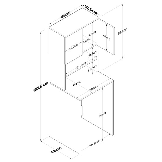 Washing Machine Cabinet KD101 - 1950 - Walnut White
Walnut