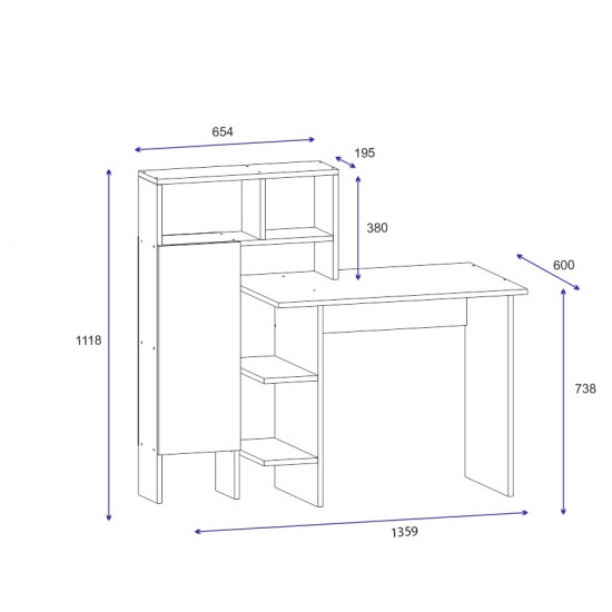 Study Desk Bugra - White, Oak White
Oak