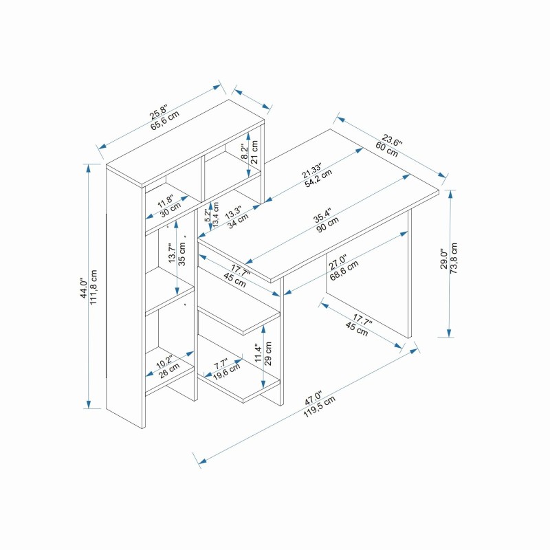 Study Desk Bugra - White, Oak White
Oak