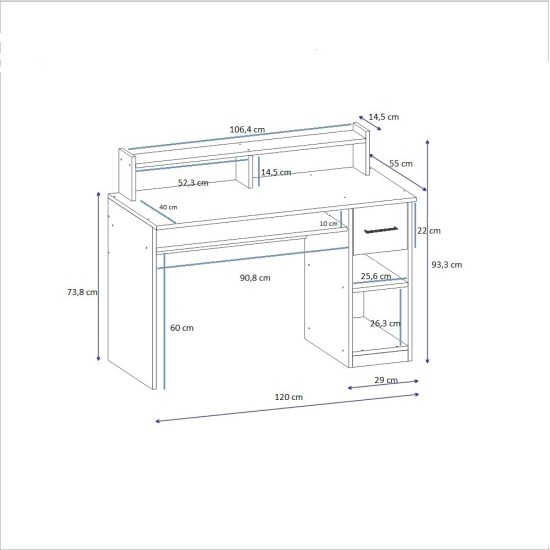 Study Desk Eslem - White White Study Desk Eslem - White White