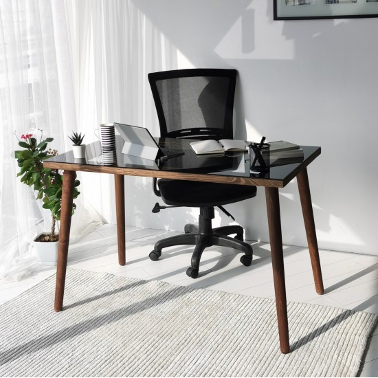 Study Desk Cozy Çalışma Masası Ahşap Temperli Cam Walnut Study Desk Cozy Çalışma Masası Ahşap Temperli Cam Walnut