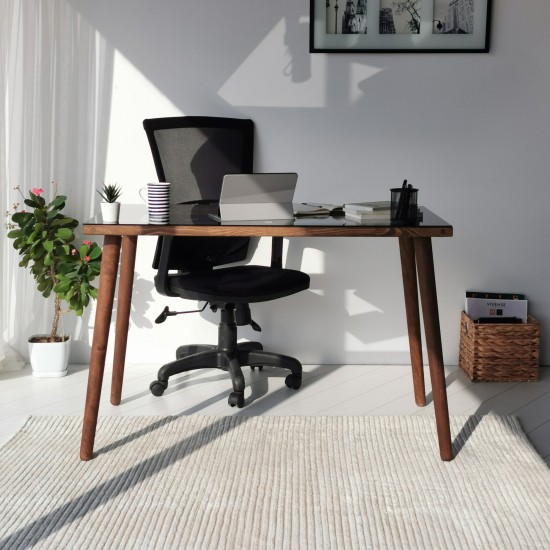 Study Desk Cozy Çalışma Masası Ahşap Temperli Cam Walnut Study Desk Cozy Çalışma Masası Ahşap Temperli Cam Walnut