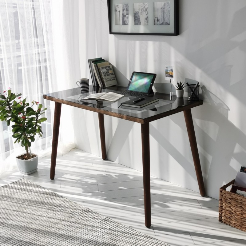 Study Desk Cozy Çalışma Masası Ahşap Temperli Cam Walnut