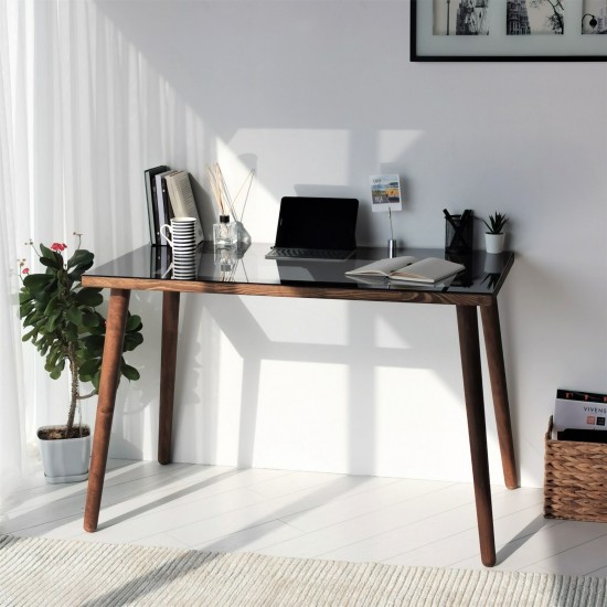 Study Desk Cozy Çalışma Masası Ahşap Temperli Cam Walnut Study Desk Cozy Çalışma Masası Ahşap Temperli Cam Walnut