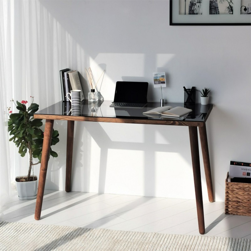 Study Desk Cozy Çalışma Masası Ahşap Temperli Cam Walnut