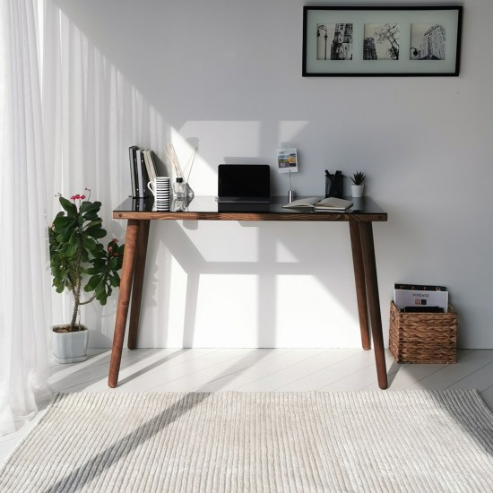 Study Desk Cozy Çalışma Masası Ahşap Temperli Cam Walnut Study Desk Cozy Çalışma Masası Ahşap Temperli Cam Walnut