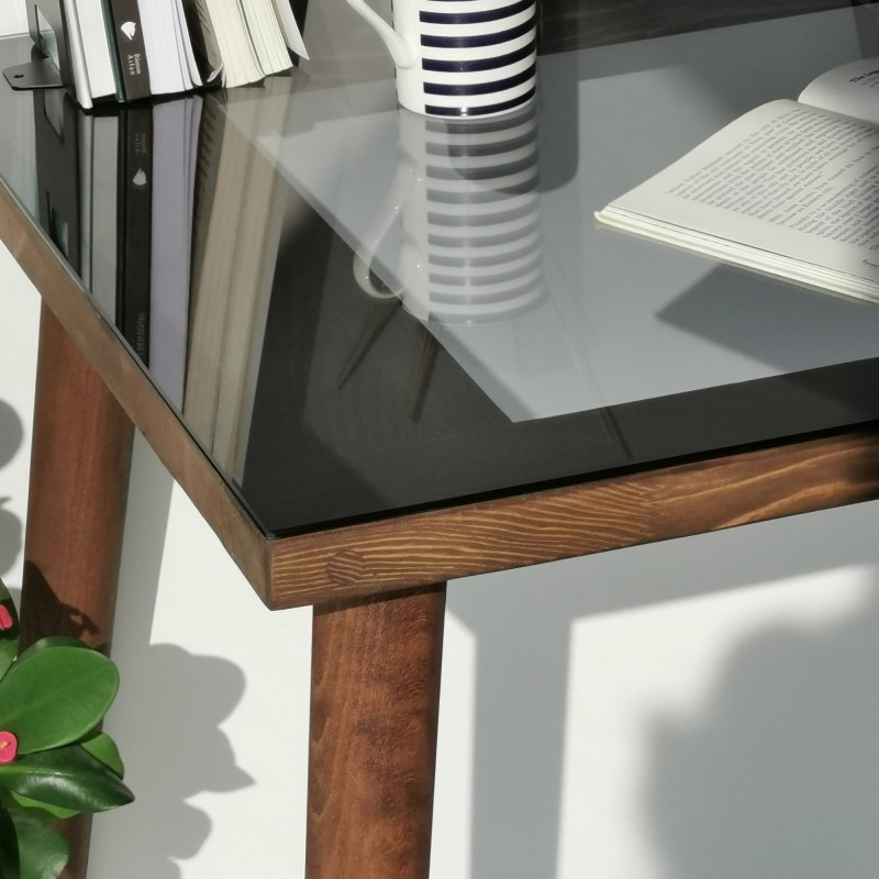 Study Desk Cozy Çalışma Masası Ahşap Temperli Cam Walnut