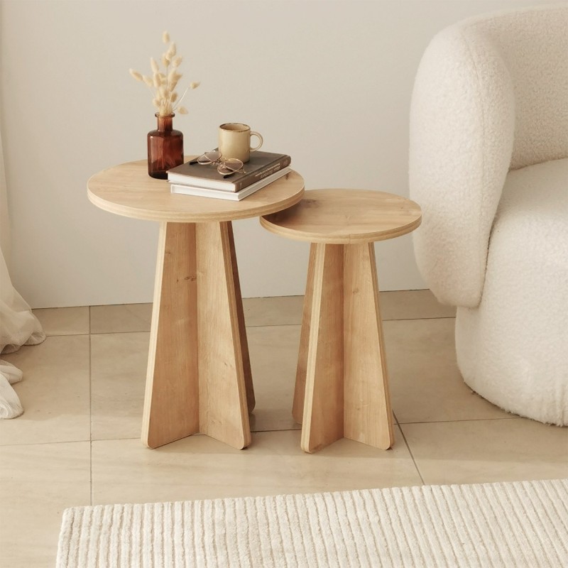Hanah Home Nesting Table (2 Pieces) Mushroom - Sapphire Oak Sapphire Oak