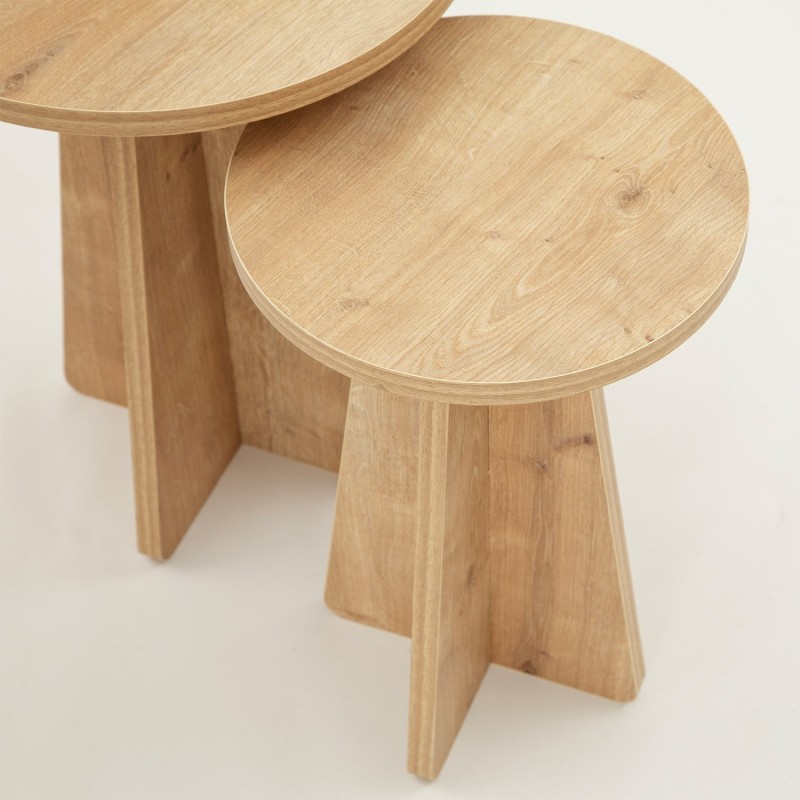 Hanah Home Nesting Table (2 Pieces) Mushroom - Sapphire Oak Sapphire Oak