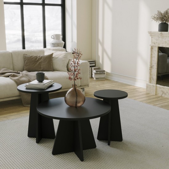 Coffee Table Set Mushroom 3 - Black Black Coffee Table Set Mushroom 3 - Black Black