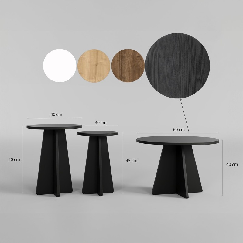 Coffee Table Set Mushroom 3 - Black Black