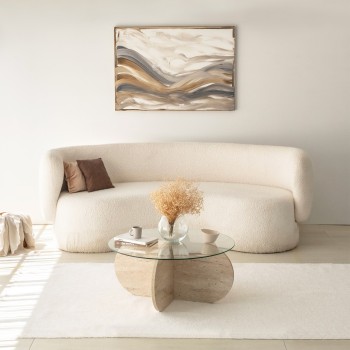 Τραπέζι Σαλονιού Bubble - Χρώμα Τραβερτίνη με Γυαλί - 75x35εκ