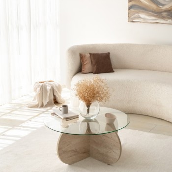 Τραπέζι Σαλονιού Bubble - Χρώμα Τραβερτίνη με Γυαλί - 75x35εκ