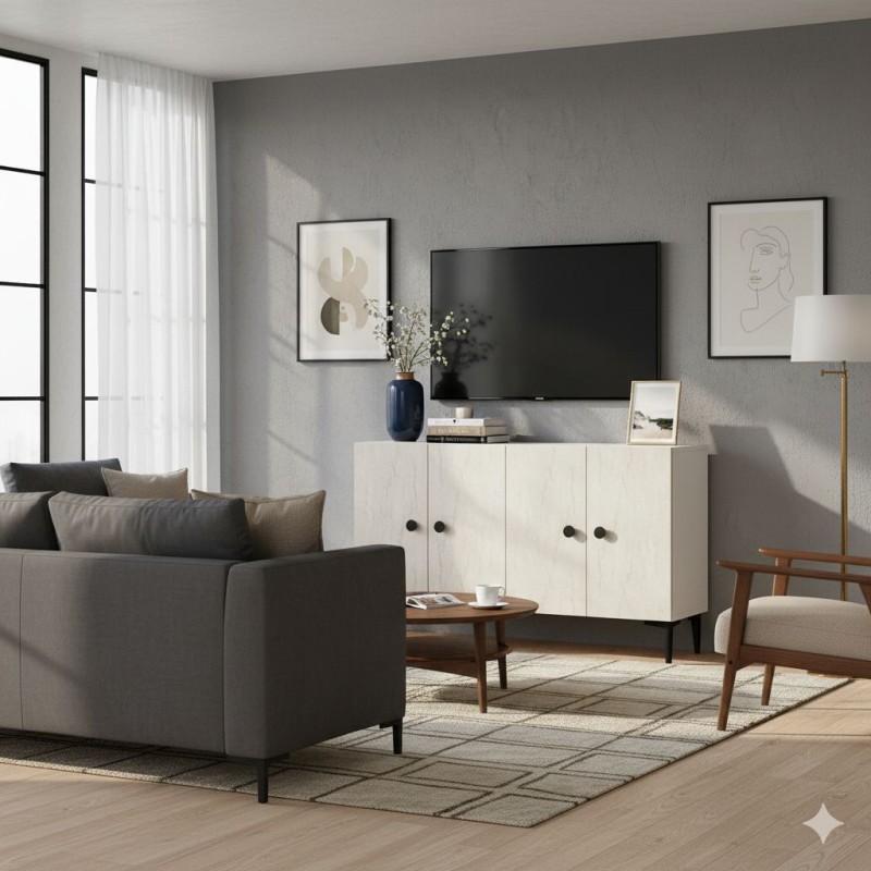 Console Pella 120 - White, Travertine White
Travertine