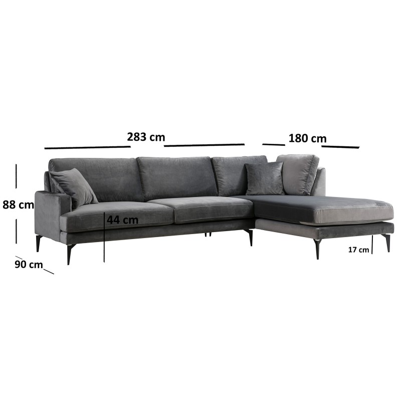 Atelier del Sofa Corner Sofa Papira Corner Right (L3+Chl) - Anthracite Anthracite
