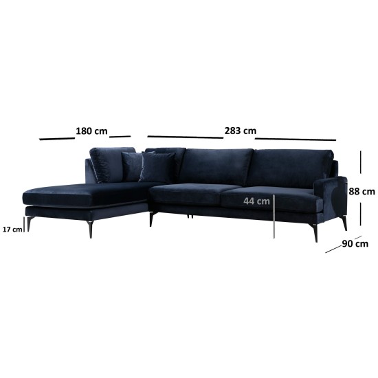 Γωνιακός Καναπές Papira Αριστερή Γωνία (Chl+3R) 283x90x88εκ - Navy Blue Γωνιακός Καναπές Papira Αριστερή Γωνία (Chl+3R) 283x90x88εκ - Navy Blue