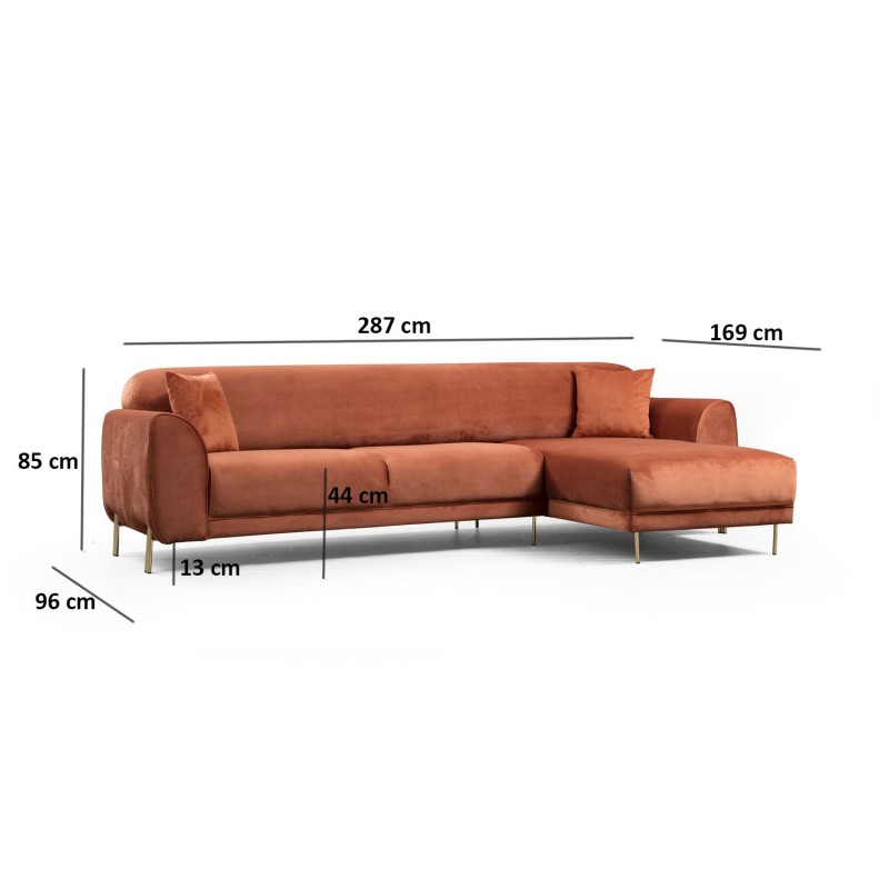 Corner Sofa-Bed Image Corner Right ( L3-Chl ) - Cinnamon Cinnamon