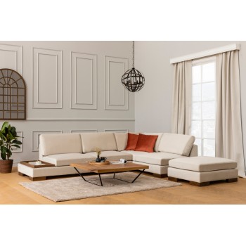 Γωνιακός Καναπές Tulip - Δεξιά Γωνία - Σετ Με Πουφ - Χρώμα Μπεζ - 313x97x80εκ