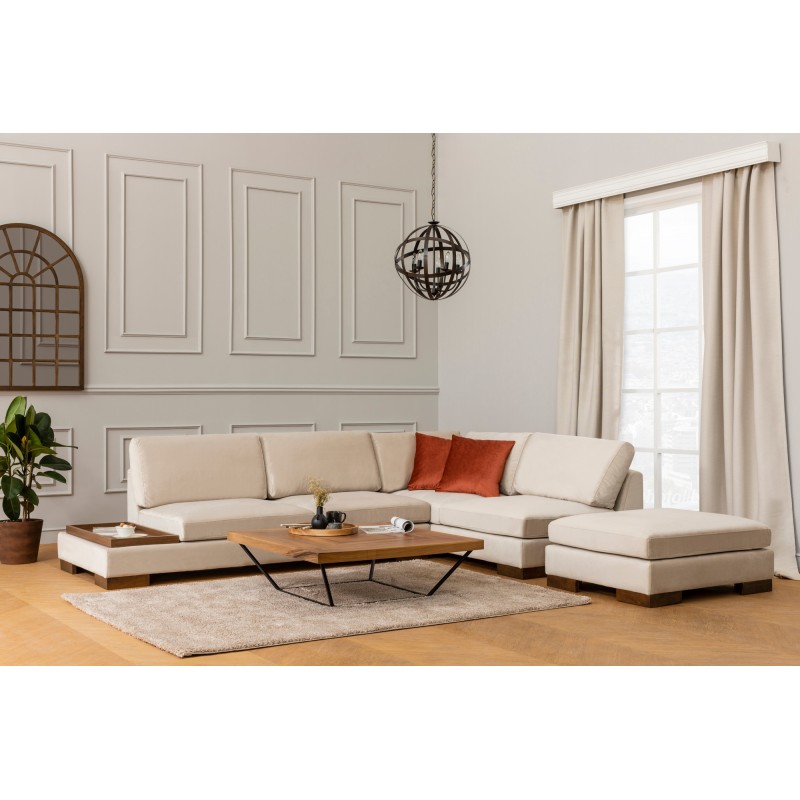 Γωνιακός Καναπές Tulip - Δεξιά Γωνία - Σετ Με Πουφ - Χρώμα Μπεζ - 313x97x80εκ