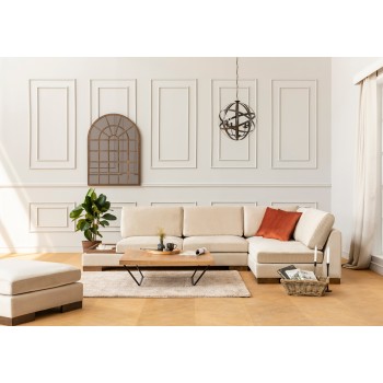 Γωνιακός Καναπές Tulip - Δεξιά Γωνία - Σετ Με Πουφ - Χρώμα Μπεζ - 313x97x80εκ