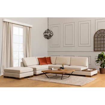 Γωνιακός Καναπές Tulip - Αριστερή Γωνία - Σετ Με Πουφ - Χρώμα Μπεζ - 313x97x80εκ