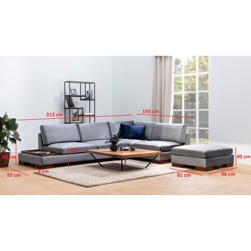 Corner Sofa Tulip Corner Right With Pouf - Dark Grey Dark Grey
