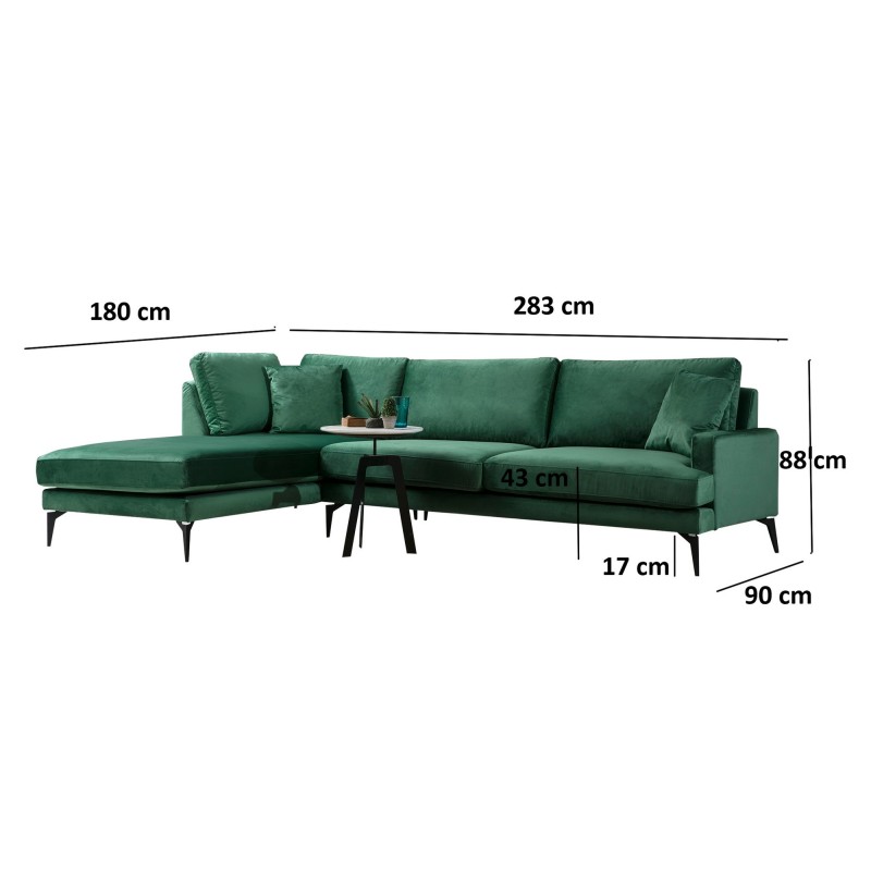 Γωνιακός Καναπές Papira Γωνία(CHL+3R) 283x90x88εκ - Green