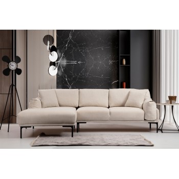 Γωνιακός Καναπές Leo Αριστερή Γωνία 255x90x65εκ - Cream